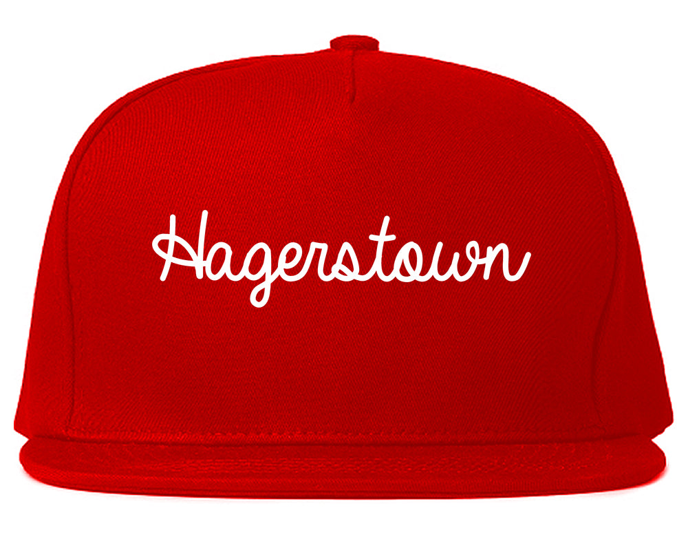 Hagerstown Maryland MD Script Mens Snapback Hat Red