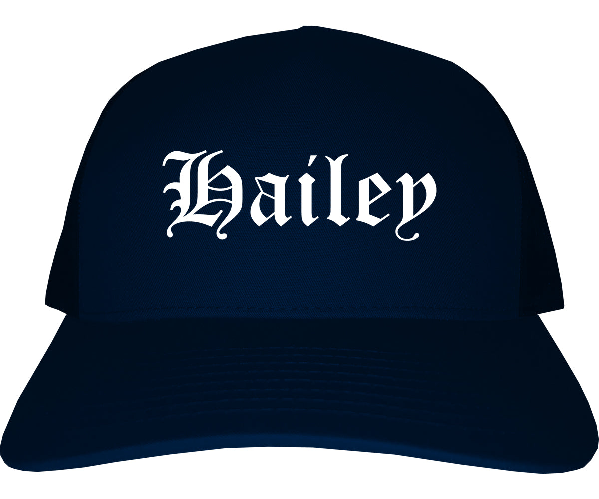 Hailey Idaho ID Old English Mens Trucker Hat Cap Navy Blue