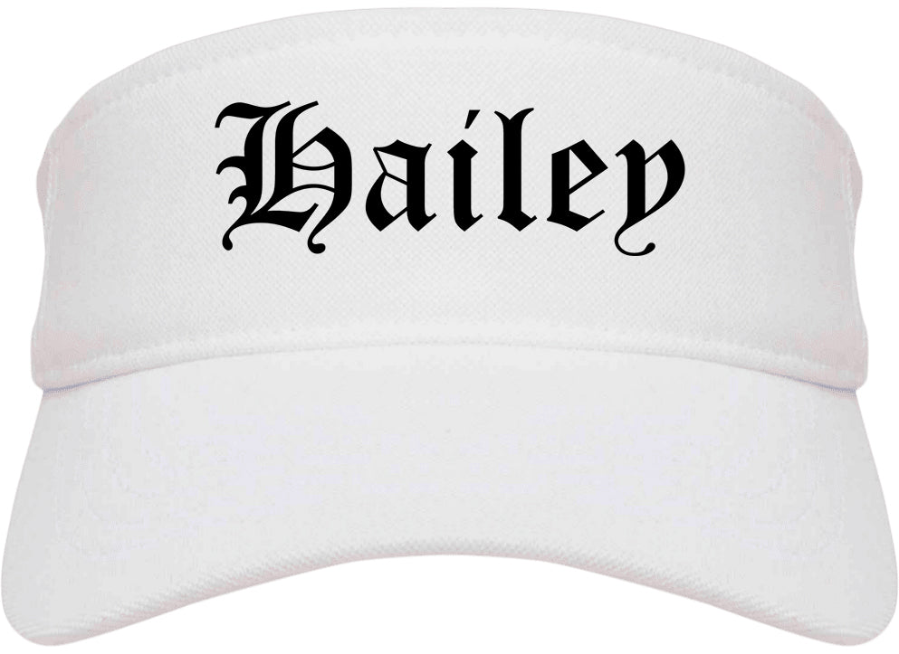 Hailey Idaho ID Old English Mens Visor Cap Hat White