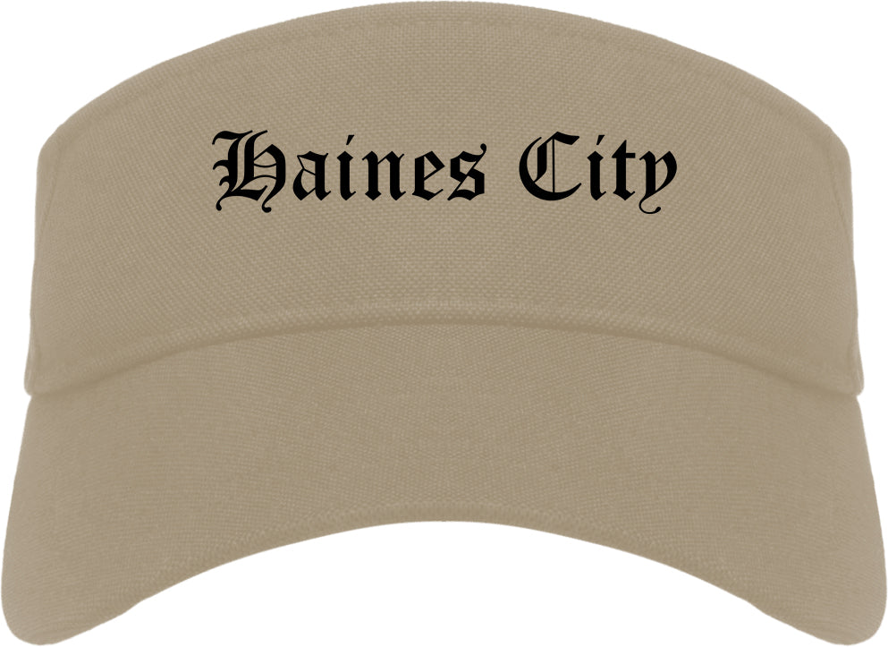Haines City Florida FL Old English Mens Visor Cap Hat Khaki