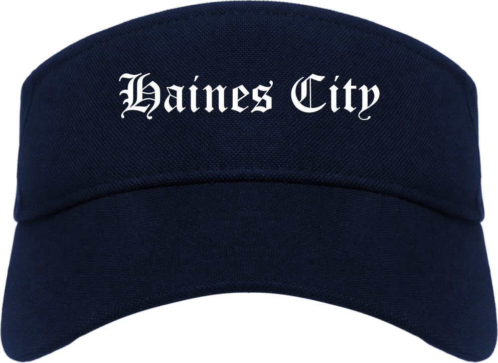 Haines City Florida FL Old English Mens Visor Cap Hat Navy Blue