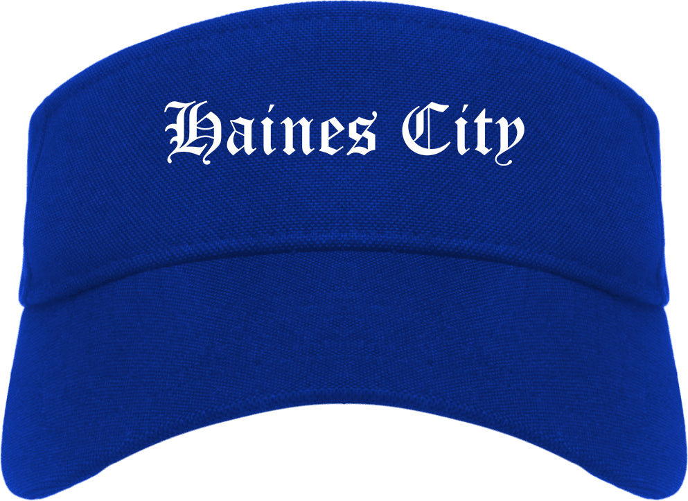 Haines City Florida FL Old English Mens Visor Cap Hat Royal Blue