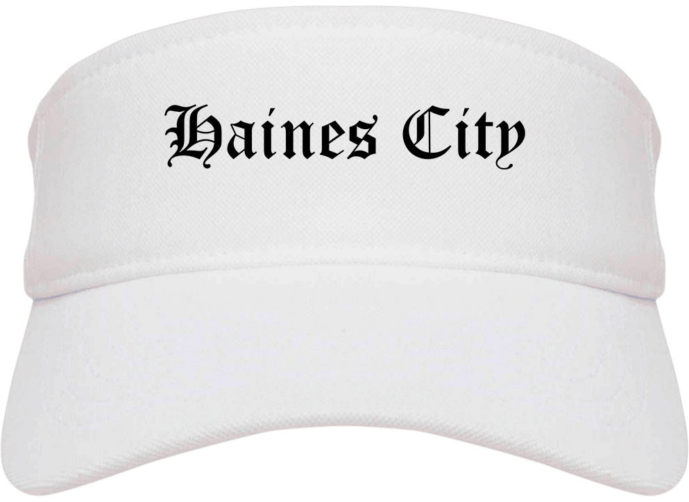 Haines City Florida FL Old English Mens Visor Cap Hat White