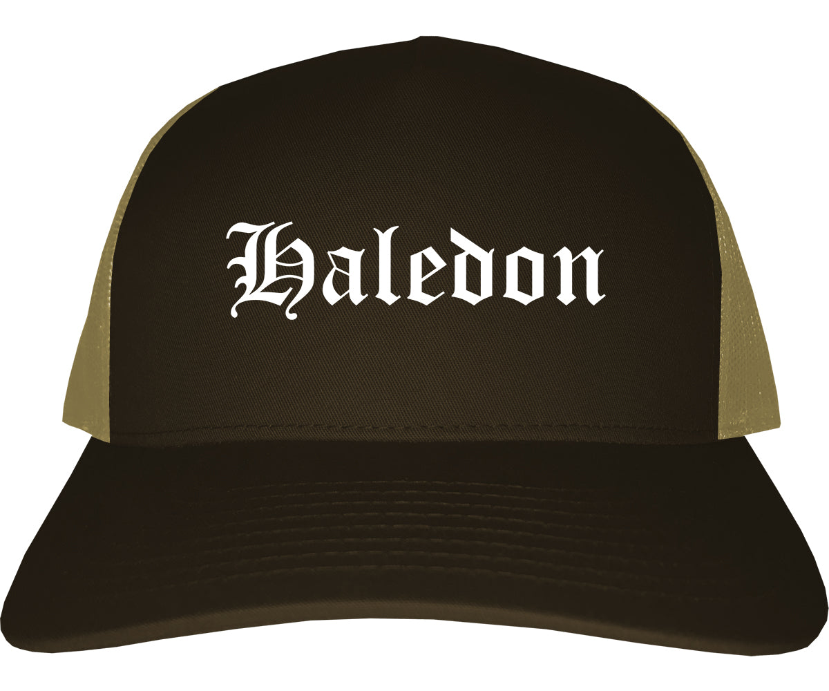 Haledon New Jersey NJ Old English Mens Trucker Hat Cap Brown