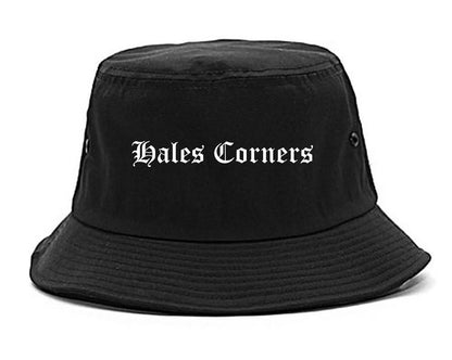 Hales Corners Wisconsin WI Old English Mens Bucket Hat Black