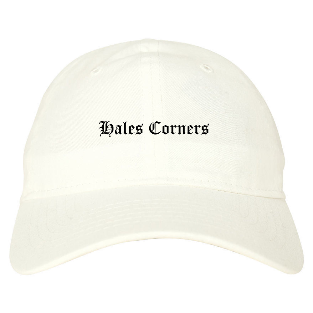 Hales Corners Wisconsin WI Old English Mens Dad Hat Baseball Cap White