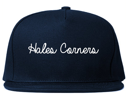 Hales Corners Wisconsin WI Script Mens Snapback Hat Navy Blue