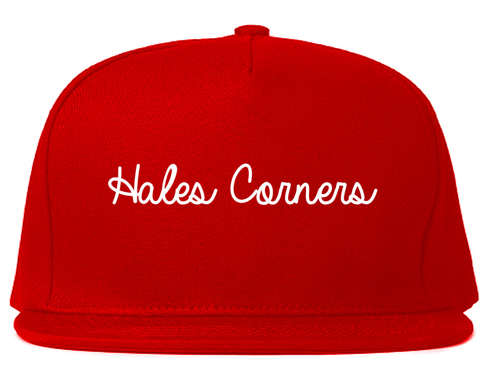 Hales Corners Wisconsin WI Script Mens Snapback Hat Red