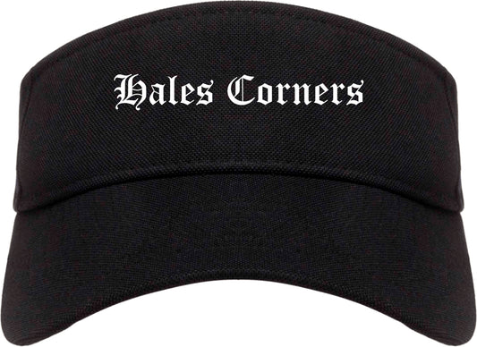 Hales Corners Wisconsin WI Old English Mens Visor Cap Hat Black