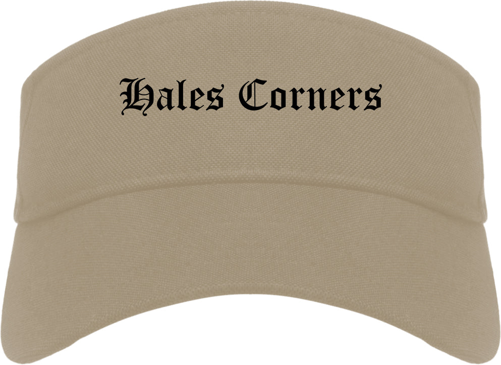 Hales Corners Wisconsin WI Old English Mens Visor Cap Hat Khaki