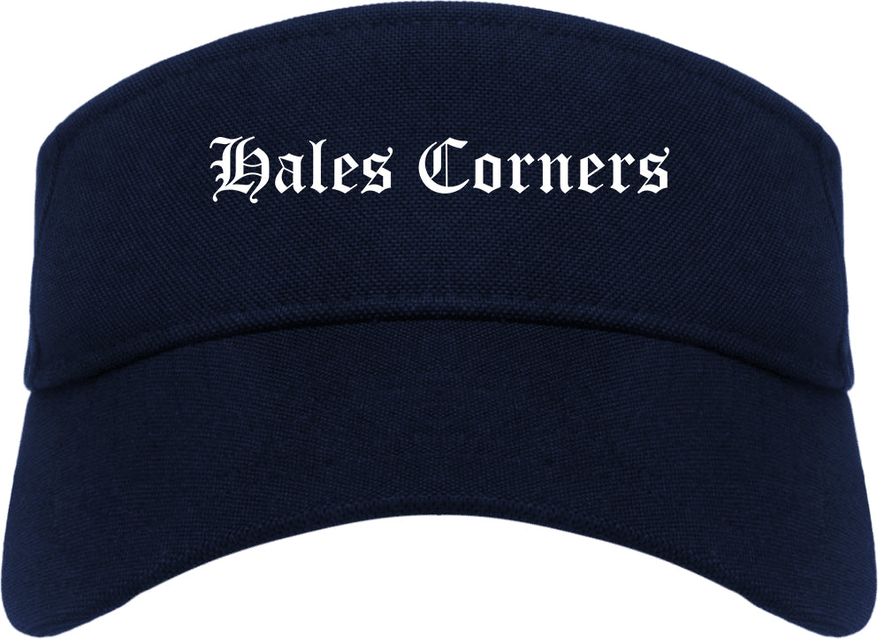 Hales Corners Wisconsin WI Old English Mens Visor Cap Hat Navy Blue