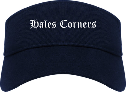 Hales Corners Wisconsin WI Old English Mens Visor Cap Hat Navy Blue