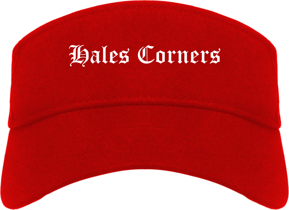 Hales Corners Wisconsin WI Old English Mens Visor Cap Hat Red