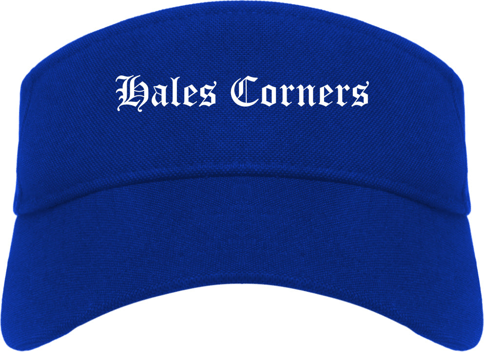 Hales Corners Wisconsin WI Old English Mens Visor Cap Hat Royal Blue