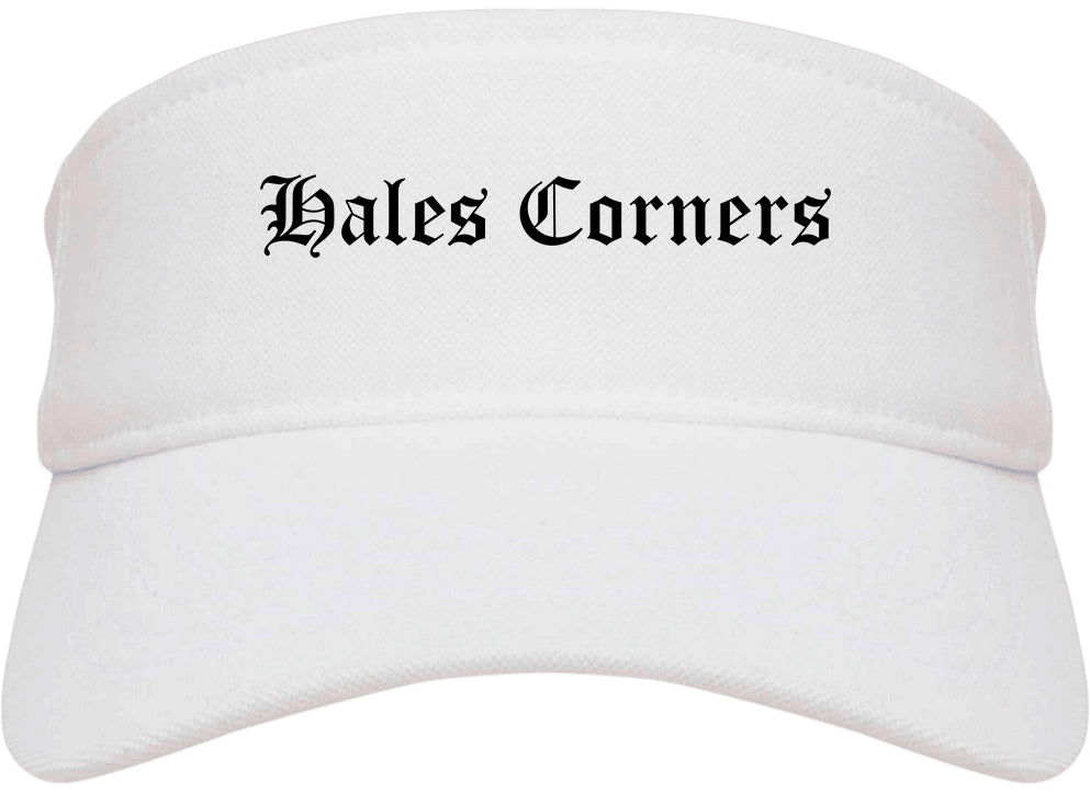 Hales Corners Wisconsin WI Old English Mens Visor Cap Hat White