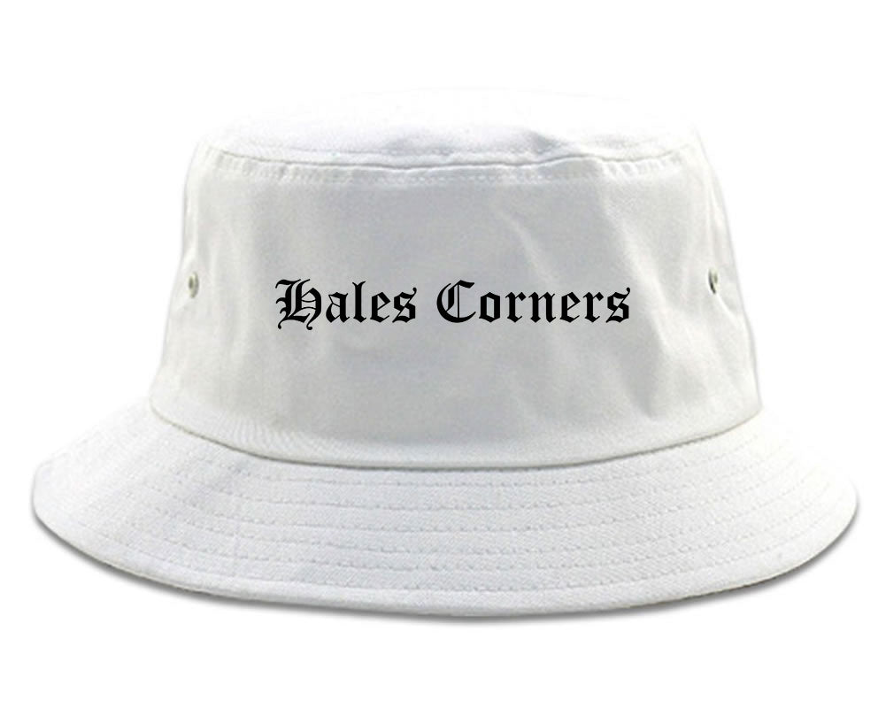 Hales Corners Wisconsin WI Old English Mens Bucket Hat White