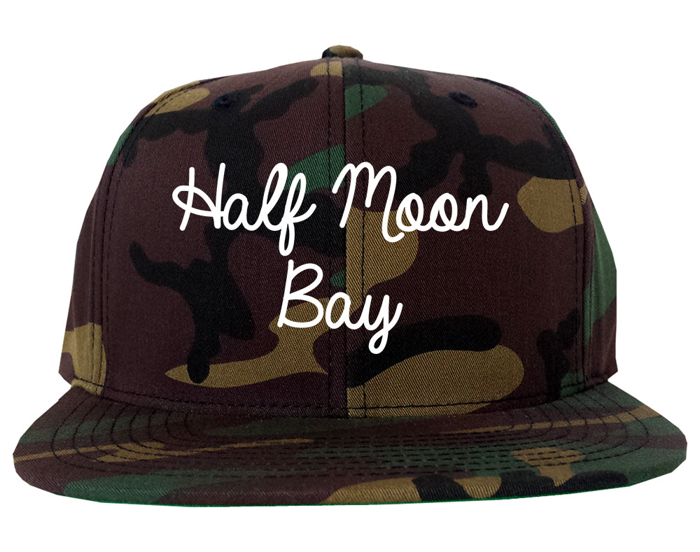 Half Moon Bay California CA Script Mens Snapback Hat Army Camo