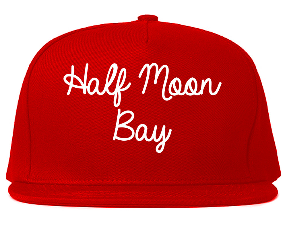 Half Moon Bay California CA Script Mens Snapback Hat Red