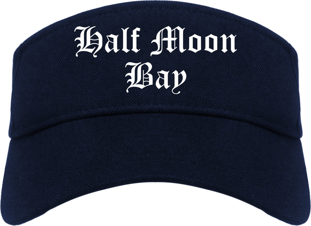 Half Moon Bay California CA Old English Mens Visor Cap Hat Navy Blue