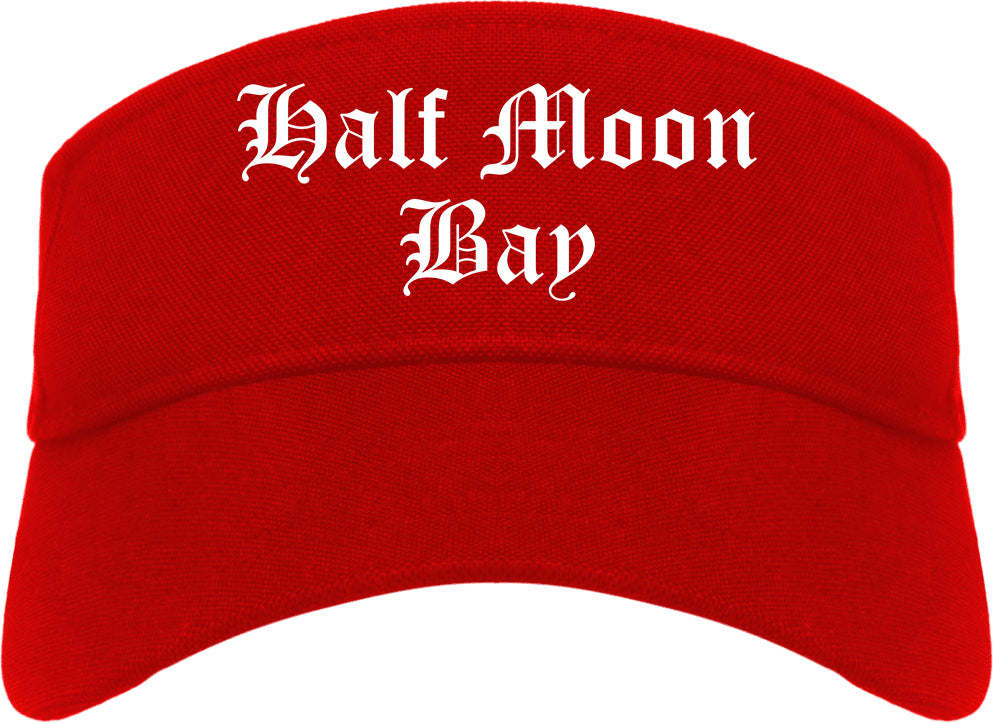 Half Moon Bay California CA Old English Mens Visor Cap Hat Red