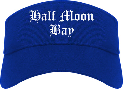 Half Moon Bay California CA Old English Mens Visor Cap Hat Royal Blue
