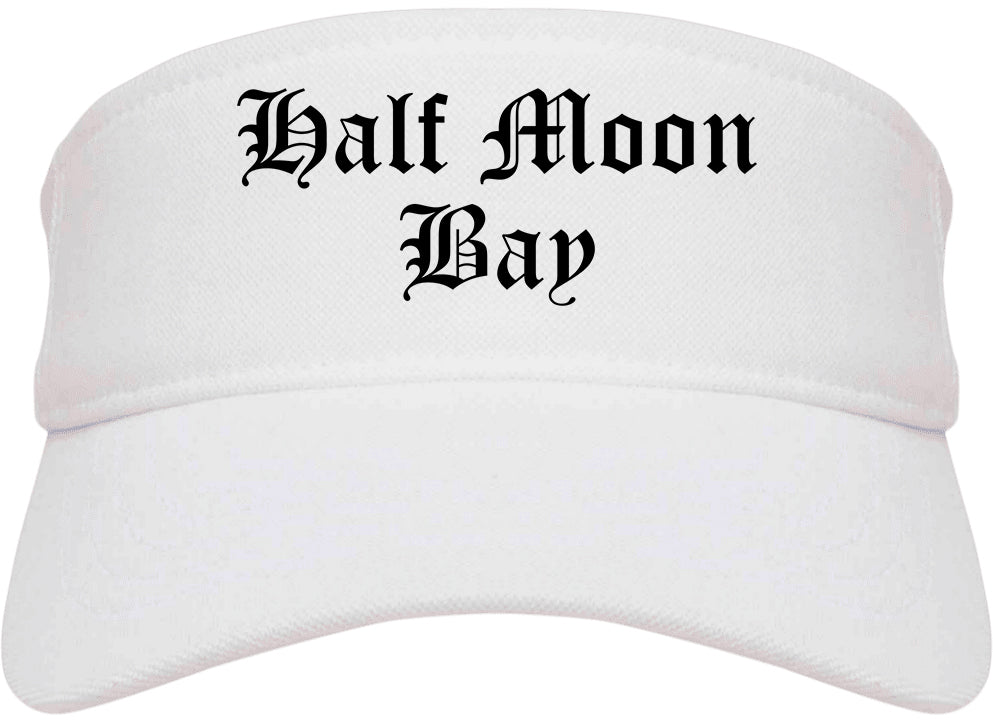 Half Moon Bay California CA Old English Mens Visor Cap Hat White