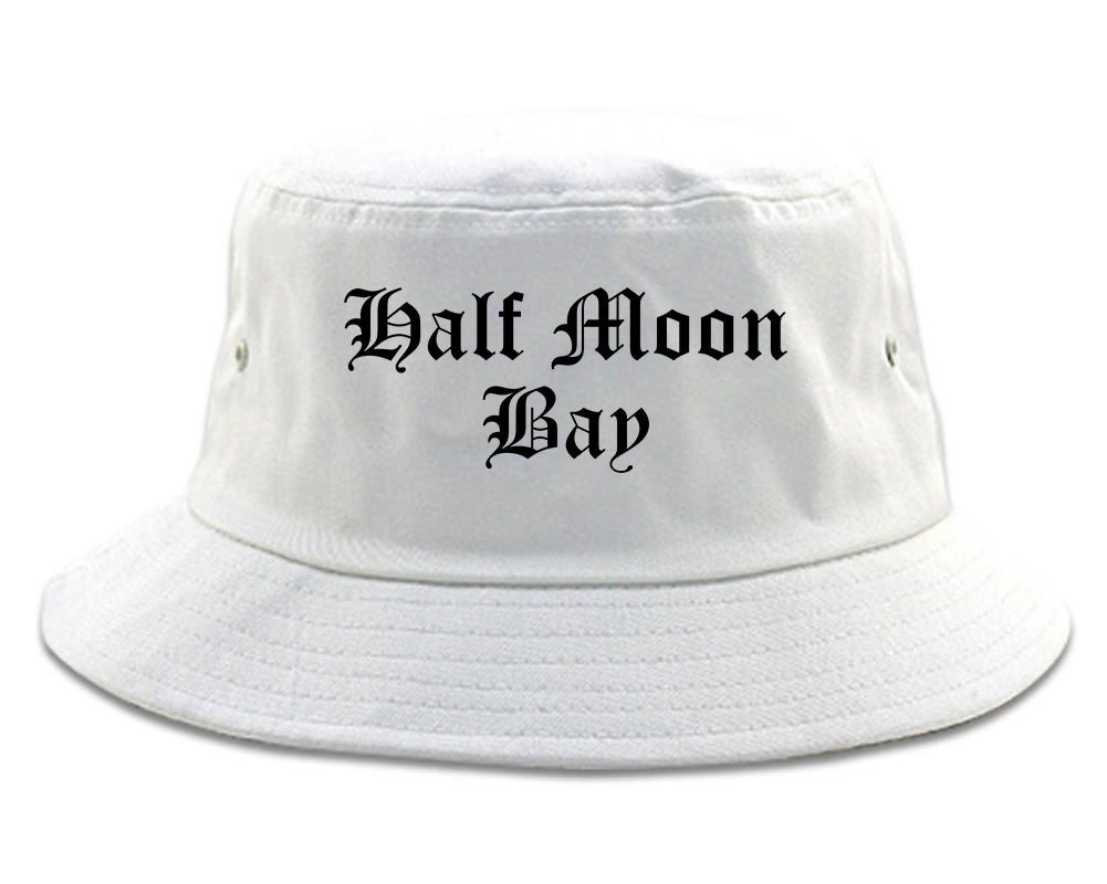 Half Moon Bay California CA Old English Mens Bucket Hat White