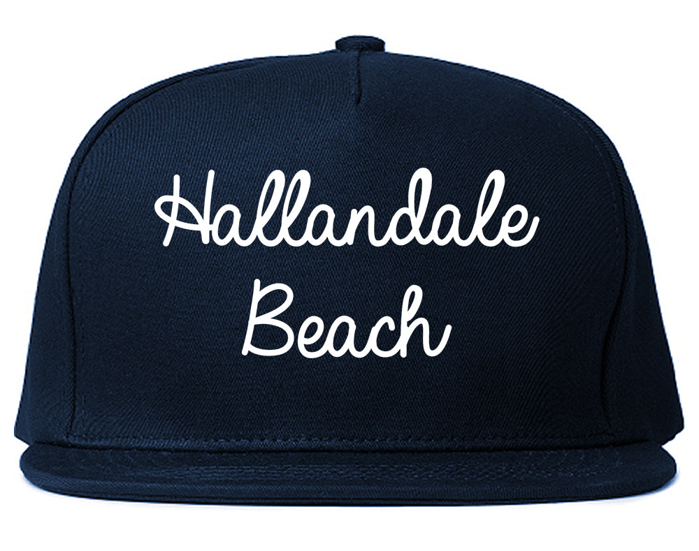 Hallandale Beach Florida FL Script Mens Snapback Hat Navy Blue