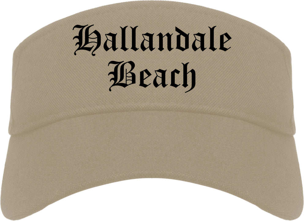 Hallandale Beach Florida FL Old English Mens Visor Cap Hat Khaki