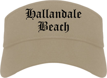 Hallandale Beach Florida FL Old English Mens Visor Cap Hat Khaki