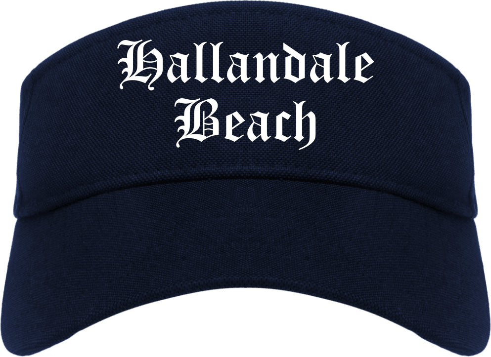 Hallandale Beach Florida FL Old English Mens Visor Cap Hat Navy Blue