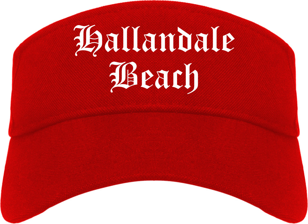 Hallandale Beach Florida FL Old English Mens Visor Cap Hat Red