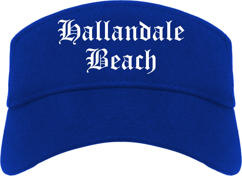 Hallandale Beach Florida FL Old English Mens Visor Cap Hat Royal Blue