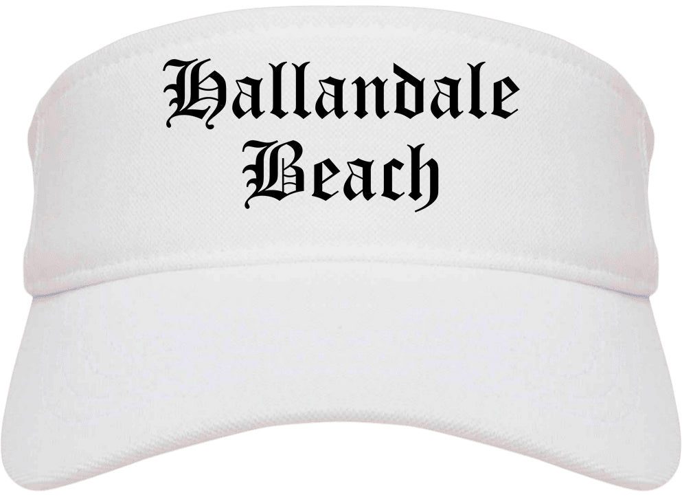 Hallandale Beach Florida FL Old English Mens Visor Cap Hat White