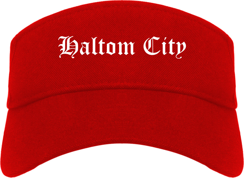 Haltom City Texas TX Old English Mens Visor Cap Hat Red