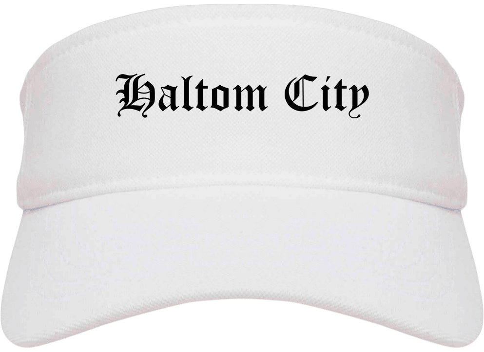 Haltom City Texas TX Old English Mens Visor Cap Hat White