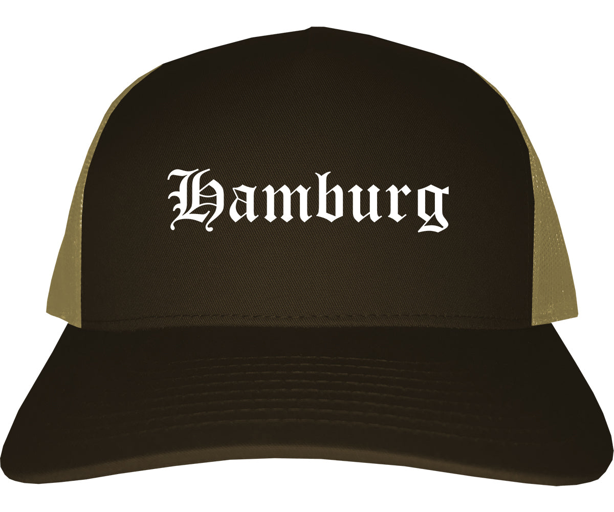 Hamburg New York NY Old English Mens Trucker Hat Cap Brown