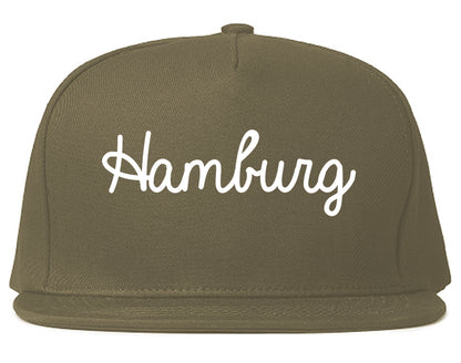 Hamburg New York NY Script Mens Snapback Hat Grey