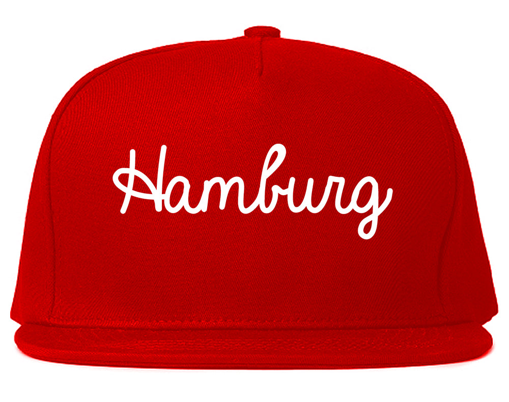 Hamburg New York NY Script Mens Snapback Hat Red