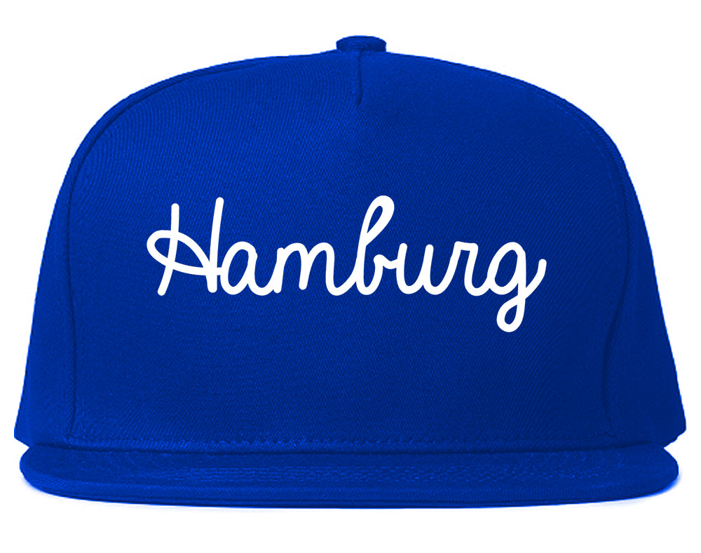 Hamburg New York NY Script Mens Snapback Hat Royal Blue