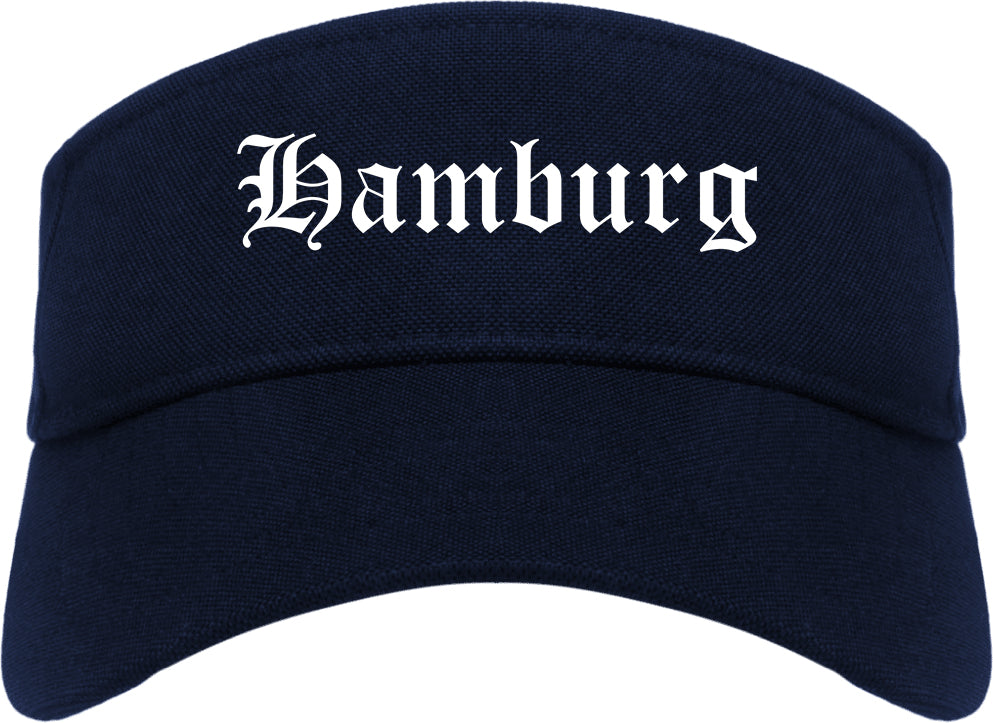 Hamburg New York NY Old English Mens Visor Cap Hat Navy Blue