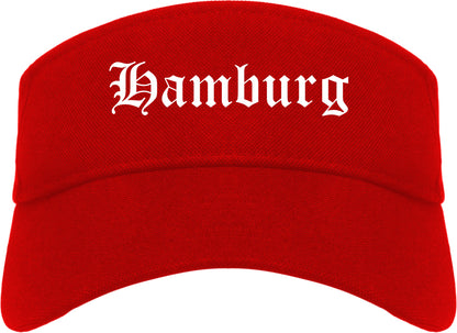 Hamburg New York NY Old English Mens Visor Cap Hat Red