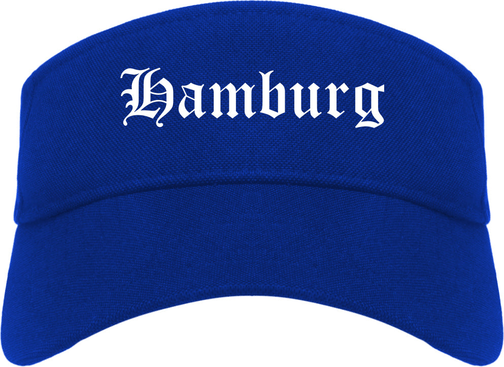 Hamburg New York NY Old English Mens Visor Cap Hat Royal Blue