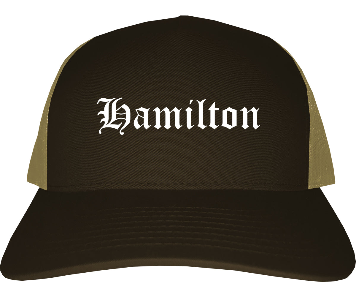 Hamilton Montana MT Old English Mens Trucker Hat Cap Brown