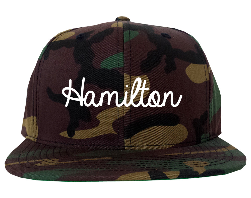 Hamilton Ohio OH Script Mens Snapback Hat Army Camo