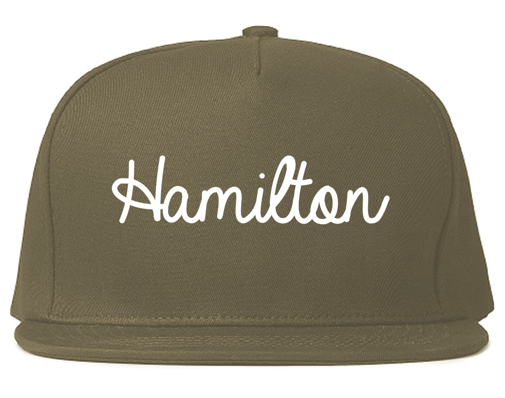 Hamilton Ohio OH Script Mens Snapback Hat Grey