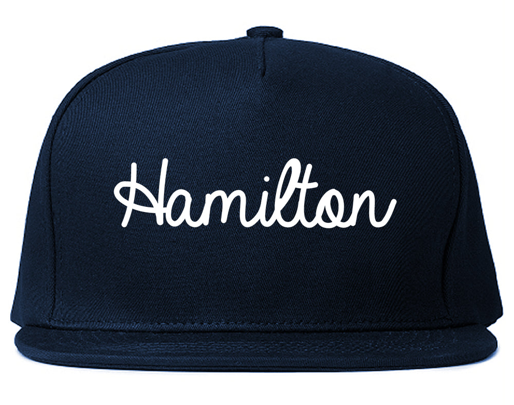 Hamilton Ohio OH Script Mens Snapback Hat Navy Blue