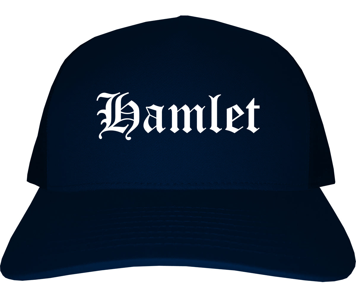 Hamlet North Carolina NC Old English Mens Trucker Hat Cap Navy Blue