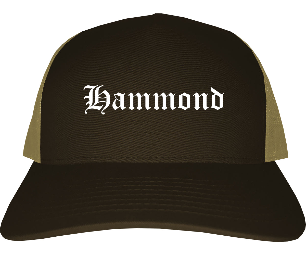 Hammond Indiana IN Old English Mens Trucker Hat Cap Brown