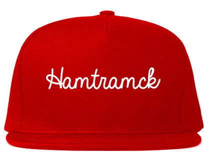 Hamtramck Michigan MI Script Mens Snapback Hat Red